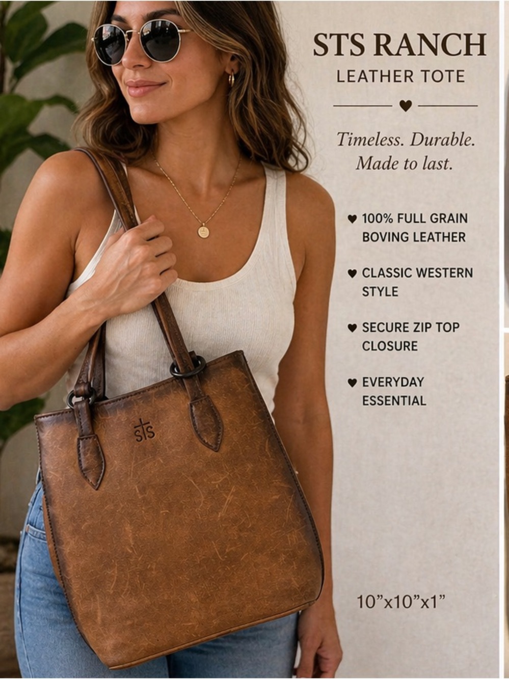 STS Ranch Western Leather Tote Full Grain Rustic Brown Crossbody Bag